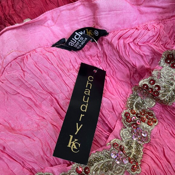 Chaudry Ombre Crinkle Maxi Skirt Pink Beaded‎ Asymmetrical Hem New Medium - Picture 5 of 5